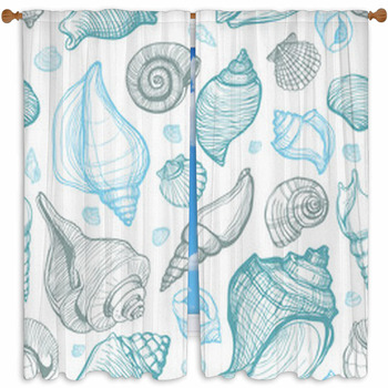 Beach Seashell Pattern Vector  Custom Size Window Curtain