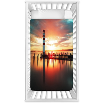 Beach Sunrise With Lighthouse Baby Crib Comforter