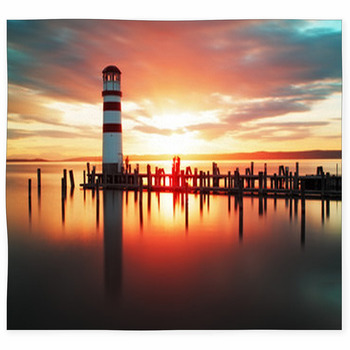 Beach Sunrise With Lighthouse Custom Size Floor Mat