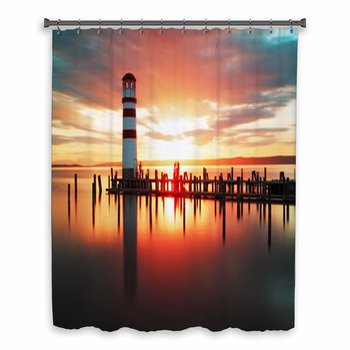 Beach Sunrise With Lighthouse Custom Size Shower Curtain