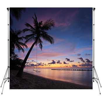 Beach With Palm Trees And Swing At Fleece Backdrop