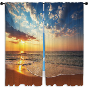 Beautiful Cloudscape Over The Sea Subeam Window Curtain