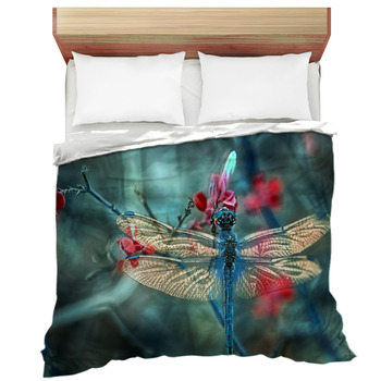 Dragonfly Bedspread Ornamental Dragonfly Printed Quilt Set for Kids Adult s Animal Pattern Coverlet Colorful Watercolor Style Quilted Bedroom Collection Room Decor with 1 Pillow Case Twin Size