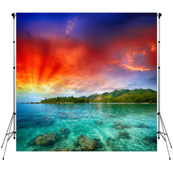 Beautiful Island View From The Ocean Fleece Backdrop