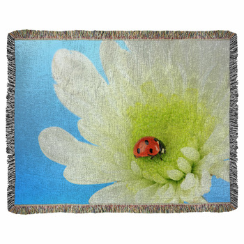 Beautiful Ladybird  On Flower, Close  Woven Throw Blanket