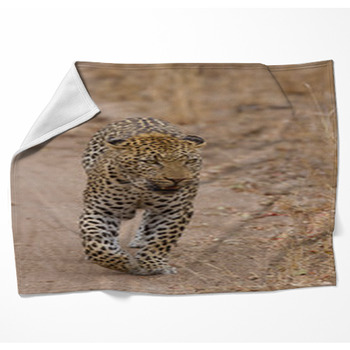 Beautiful Large Male Leopard Walking  Woven Throw Blanket
