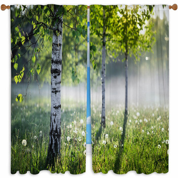 Window curtain Summer Birch Forest Wellmira custom made 3D printed nature green 