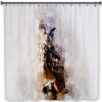 Beautiful Painting Art Watercolor Owl Shower Curtain