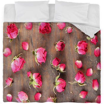 Beautiful Pink Dried Roses On Old Fleece Bed Blanket