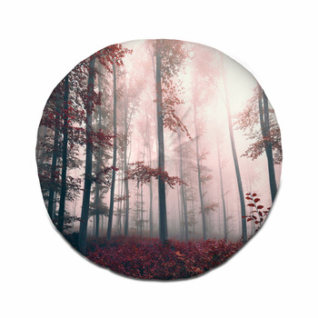 Beautiful Red Colored Foggy Forest Tufted Floor Pillow