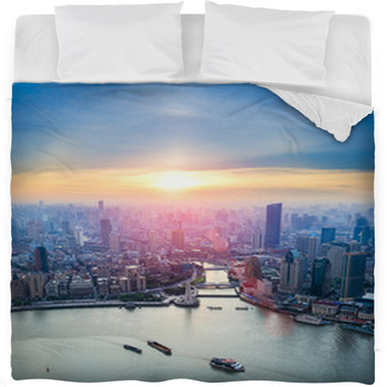 Beautiful Shanghai In Sunset Fleece Bed Blanket