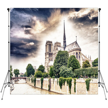 Beautiful Sky Over Notre Dame, Custom Size Backdrop