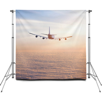Beautiful Sky With Airplane Above Custom Size Backdrop