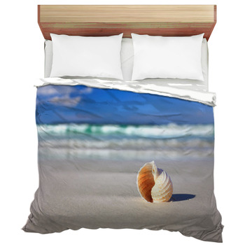 Drink a mojito while we sit on the sand. beautiful tropical shell on the beach duvet cover