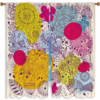 Beautiful Vector Floral Custom Size Window Curtain