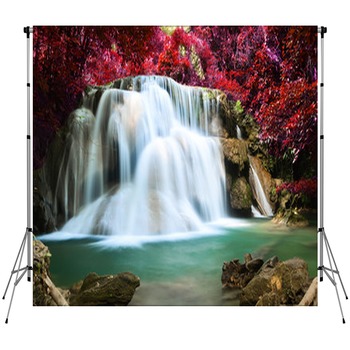 Beautiful Waterfall In Deep Forest Custom Size Backdrop