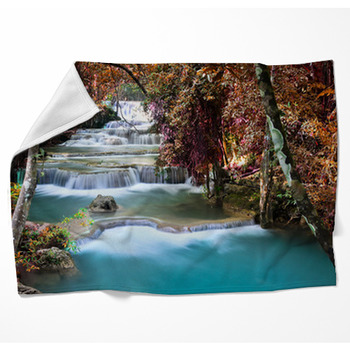 Beautiful Waterfall In Deep Forest Woven Throw Blanket