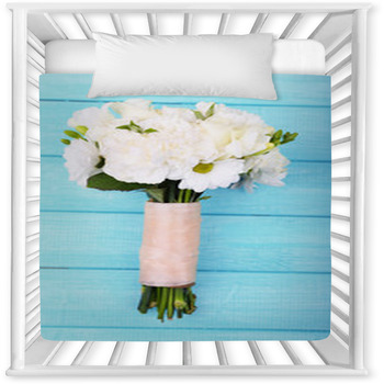 Beautiful Wedding Bouquet On Wooden  Baby Crib Comforter