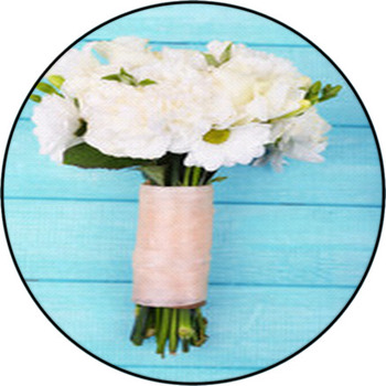 Beautiful Wedding Bouquet On Wooden Background Round Rug
