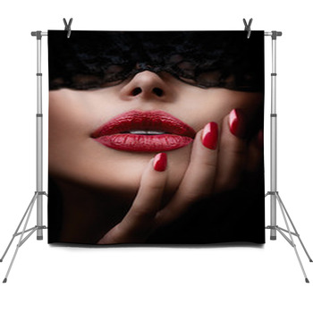 Beautiful Woman With Black Lace Mask Fleece Backdrop
