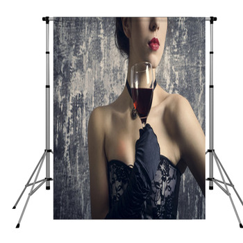 Beautiful Woman With Glass Red Wine Pole Pocket Backdrop
