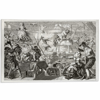 Big Hall With Severeal Weird Itinerant Acrobats  Area Rug
