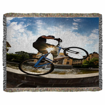 Bike Rider Woven Throw Blanket