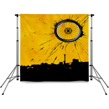 Bike Wheel Over The City Pole Pocket Backdrop