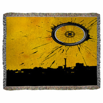 Bike Wheel Over The City Woven Throw Blanket