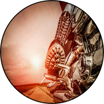 Biker Girl Riding On A Motorcycle Round Rug