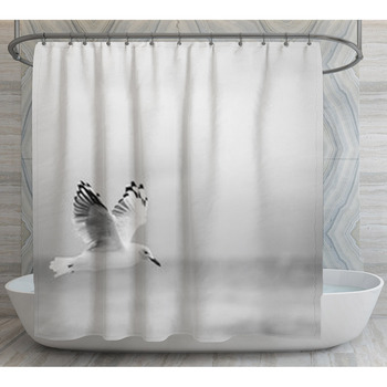 Bird Flying Over Ocean Black And White Shower Curtain