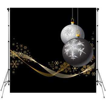 Black And Silver Christmas Bulbs Fleece Backdrop