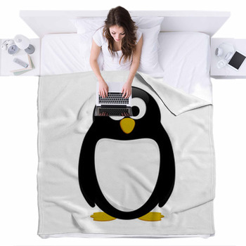 Black And White Penguin Cute Cartoon Fleece Bed Blanket