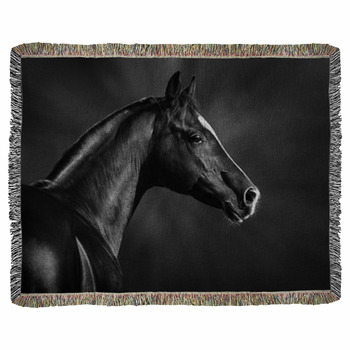 Black And White Portrait Of Arabian Woven Throw Blanket