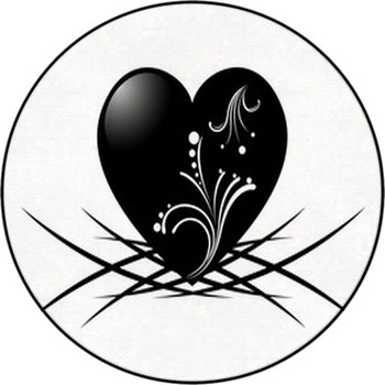 Black And White Tattoo Of A Heart With Floral  Round Rug