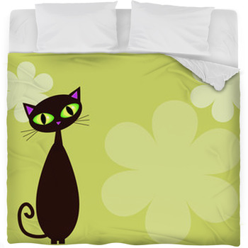 Black Cat On Lime Background Fleece Bed Blanket
