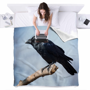 Black Crow Fleece Bed Blanket