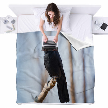 Black Crow Fleece Bed Blanket