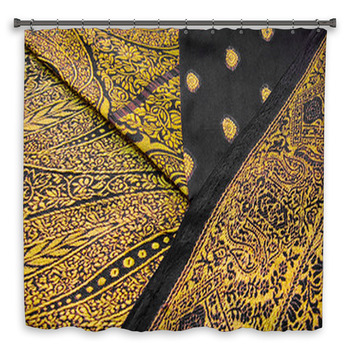 Black Embroided Indian Saree Custom Size Shower Curtain