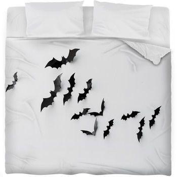 Black Paper Bats Over White Fleece Bed Blanket
