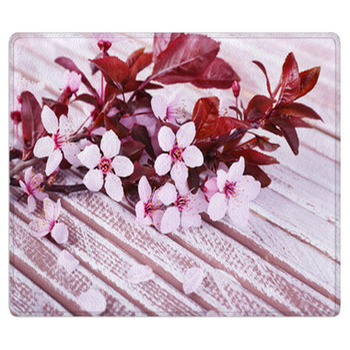 Blooming Tree Branch With Pink Flowers On Area Rug
