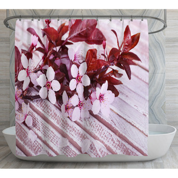 Blooming Tree Branch With Pink Flowers On  Shower Curtain