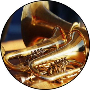Blowing Brass Wind Instrument On Table Round Rug