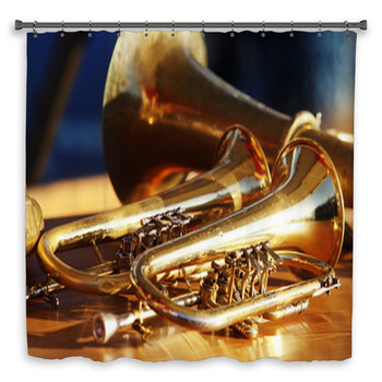 Blowing Brass Wind Instrument On Table Shower Curtain