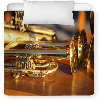 Blowing Brass Wind Instrument On Table Toddler Comforter