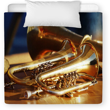 Blowing Brass Wind Instrument On Table Toddler Duvet