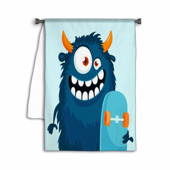 Blue Cartoon Monster With Skateboard Towel