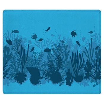 Blue Coral Reef And Fishes Pattern Bath Mat
