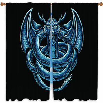 Blue Dragon Art Vector Custom Size Window Curtain