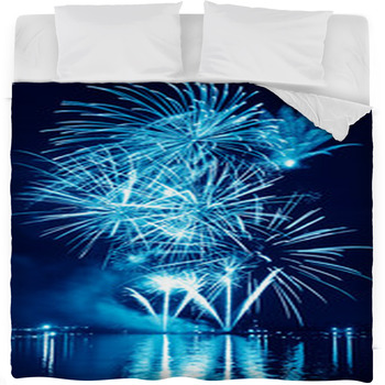 Blue Firework In A Night Sky Fleece Bed Blanket